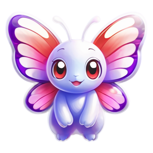 Epic full-body illustration of Butterfree, a butterfly Pokémon with large purple wings and black markings, red compound eyes, and two white antennae, fluttering gracefully in a vibrant meadow, detailed wing texture, lush flower field background, elegant and serene expression, dynamic lighting, high-definition, realistic style. - icon | sticker