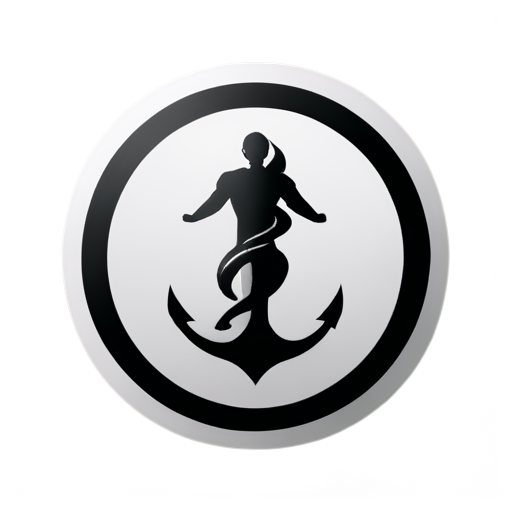 Black and white logo trident of Poseidon in a circle, minimalism - icon | sticker