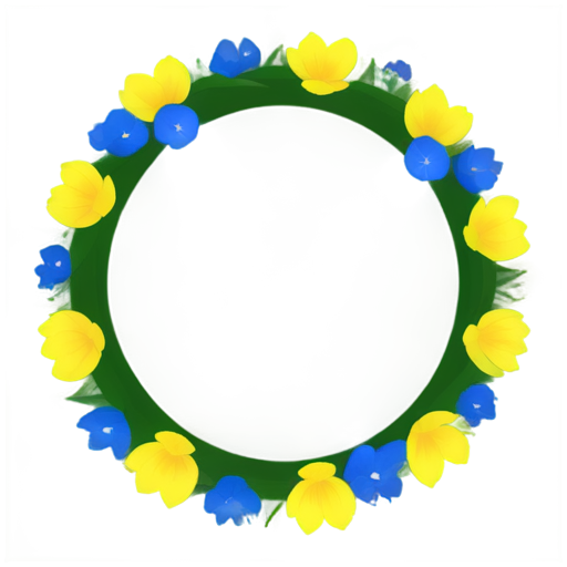 wreath of blue-yellow flowers, transparent png style - icon | sticker