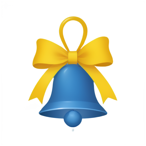 school blue and yellow bell with bright ribbons, transparent png style - icon | sticker