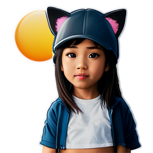 girl in a cap with cat ears against the sun - icon | sticker