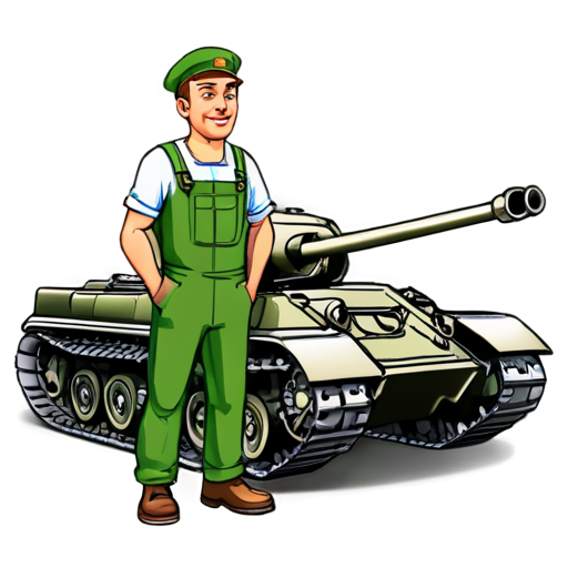 Russian agricultural worker on a Soviet tank cartoon icon for youtube channel with the caption TaHkucT_TpakTopucT - icon | sticker