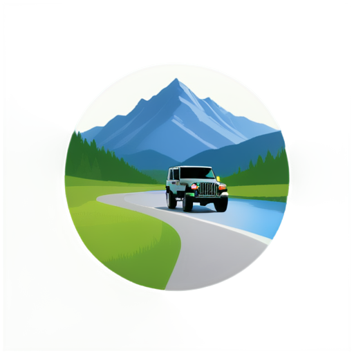 road, nature, lake, mountain jeep - icon | sticker