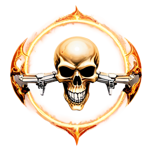 quadcopter with skull in the middle, ring of flames around it - icon | sticker
