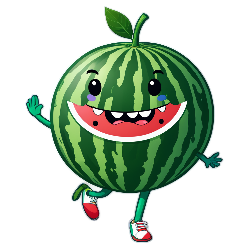 kawaii logos,Watermelon has arms and legs and is running in a cartoon - icon | sticker