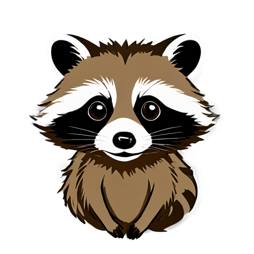 racoon head, flat style, natural colors, round border background - icon | sticker