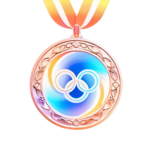 Epic full-body illustration of a bronze Olympic medal from Paris, with intricate patterns and the Olympic rings prominently displayed, shiny and reflective, surrounded by a dynamic and vibrant background representing the spirit of the Olympics, high-definition, realistic style. - icon | sticker