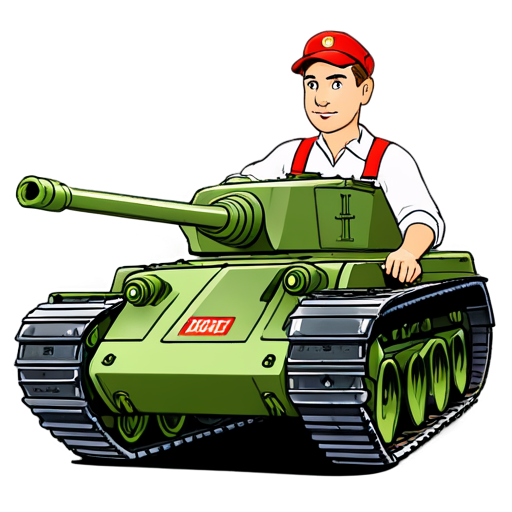 Russian agricultural worker on a Soviet tank cartoon icon for youtube channel with the caption TaHkucT_TpakTopucT - icon | sticker