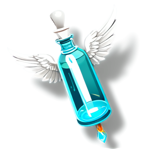 I need you to create a high-quality, visually appealing icon for a computer game. This icon will represent a potion that grants the ability to move without turning. The icon should have the following characteristics:A stylized arrow or multiple arrows pointing in different directions around the vial, symbolizing omni-directional movement. A motion blur effect around the vial to suggest speed and fluidity. Small wings or wind lines around the vial to indicate swift and effortless movement. - icon | sticker