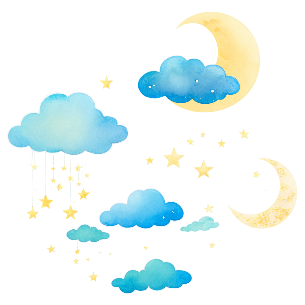 Illustration style, hand-painted style, Dunhuang, Dreamlike, stars, soft, clouds, moon, decoration, - icon | sticker