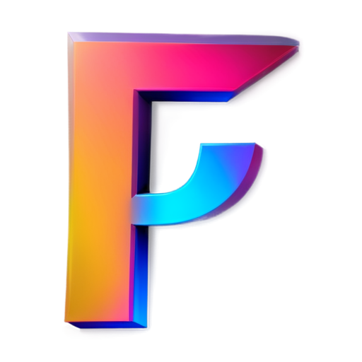 Gradient color, the letter F which is tilted at a large angle and stretches from one angle to another - icon | sticker