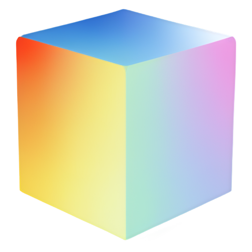 A colorful cube with transparent texture, one vertex of the cube is in the center of the picture - icon | sticker