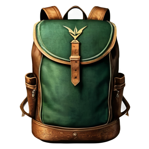 medieval backpack with green arrow coming out of it - icon | sticker