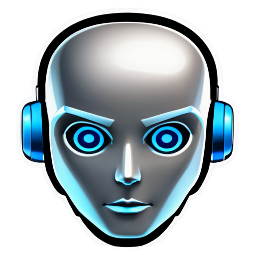 Schematic representation of the robot's head, Use neutral colors such as white, gray and blue for a professional and technical look, Include graphic elements such as lines or networks to symbolize data and technology. - icon | sticker