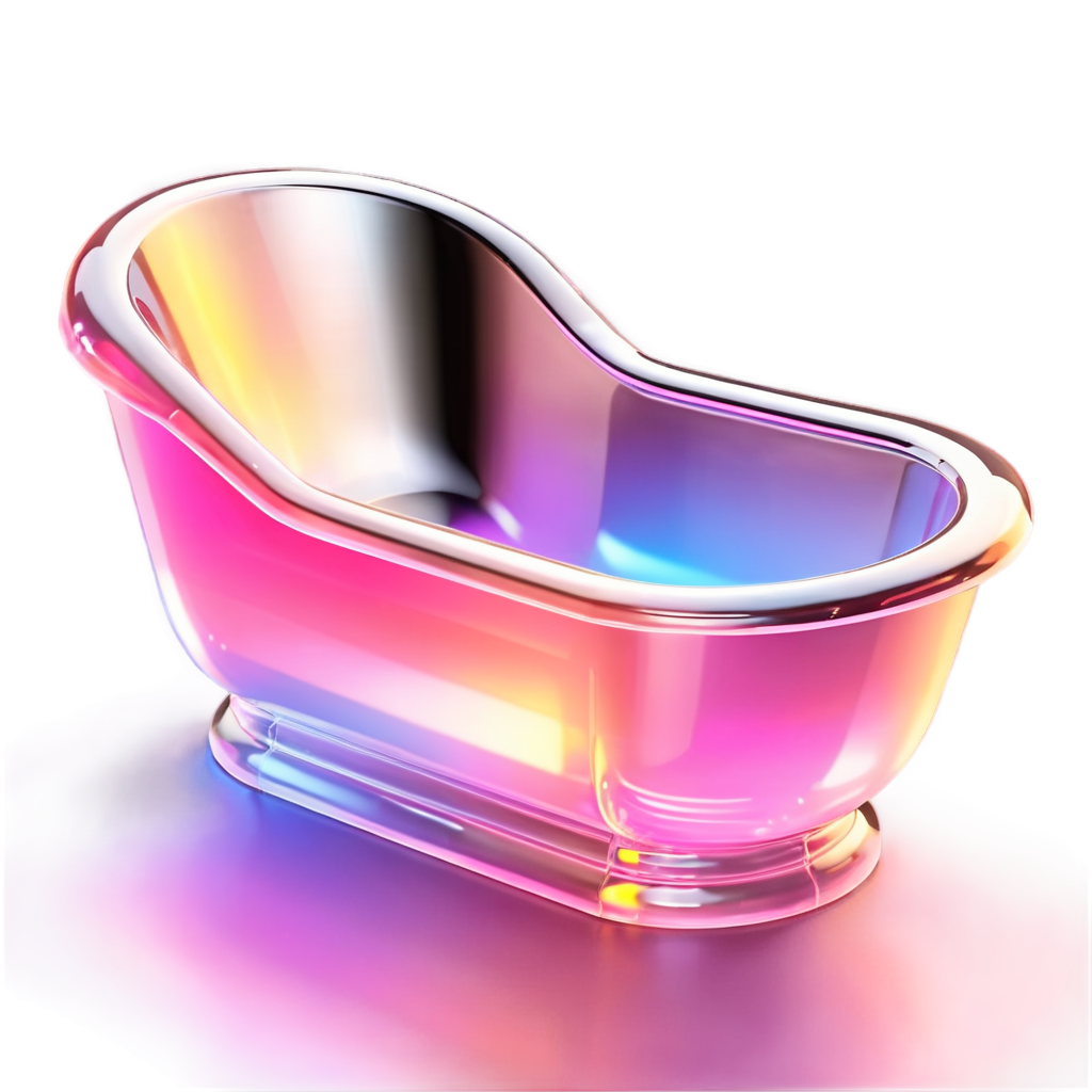 Ultra contemporary modernist 'glowing pink and gold bathtub', made of iridescent colored crystal, - icon | sticker