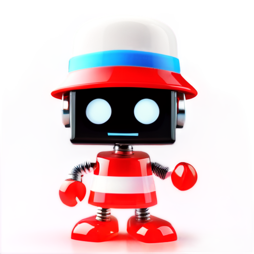wooden robot, long nose, buratino, striped red and white hat - icon | sticker
