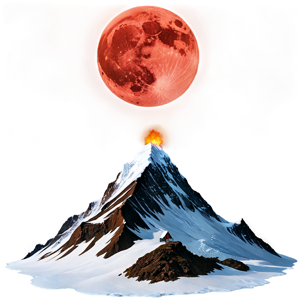 snow mountain,horizon,iceberg,bonfire,fantasy,the top of the hill,a mountainous horizon,scenery,night,stars,galaxy,red moon, - icon | sticker