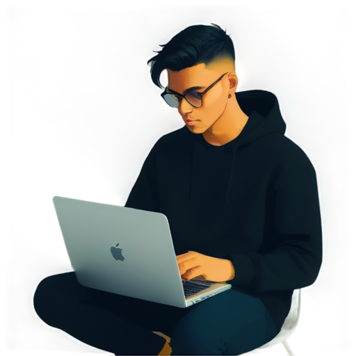 Cyberpunk young man with laptop - icon | sticker