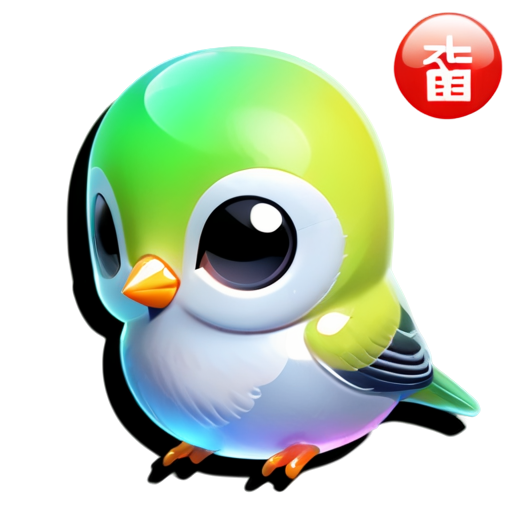 business, icon, simple, green, bird, pop, Long-tailed Tit, color simple, deformed, right face, - icon | sticker