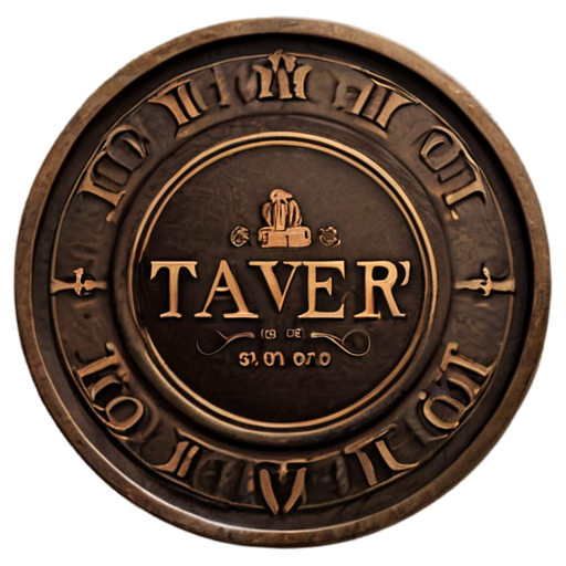 Tavern. Round logo. with the text around the edge inside "Good loot and soft tray". The inscription "TRAKTNR" in the center. Antique brown color reminiscent of a coin - icon | sticker