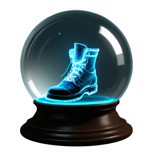 Illustration of a magical Portkey object, resembling an old boot, encased within a clear glass orb. The Portkey is weathered and ordinary-looking, but the glass orb surrounding it is emitting a soft, bluish glow. Inside the orb, swirling magical energy is visible, with sparks and light trails hinting at its teleportation properties. The glass surface is smooth and slightly reflective. Set against a neutral background, with no additional elements. High-definition, fantasy-style art. - icon | sticker