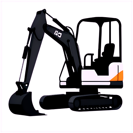 flat, minimalistic icon for Company for rental of construction equipment, black and white, separated elements, . Main component is excavator, side view - icon | sticker