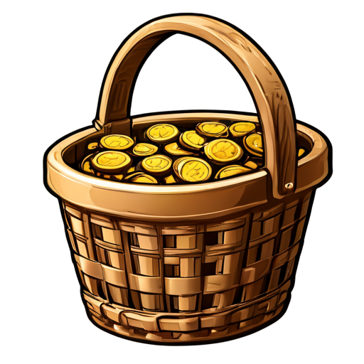 a basket with coins and diamonds inside - icon | sticker