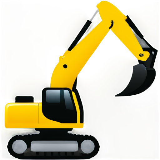 flat, minimalistic icon for Company for rental of construction equipment, black and white, separated elements, . Main component is excavator, side view - icon | sticker