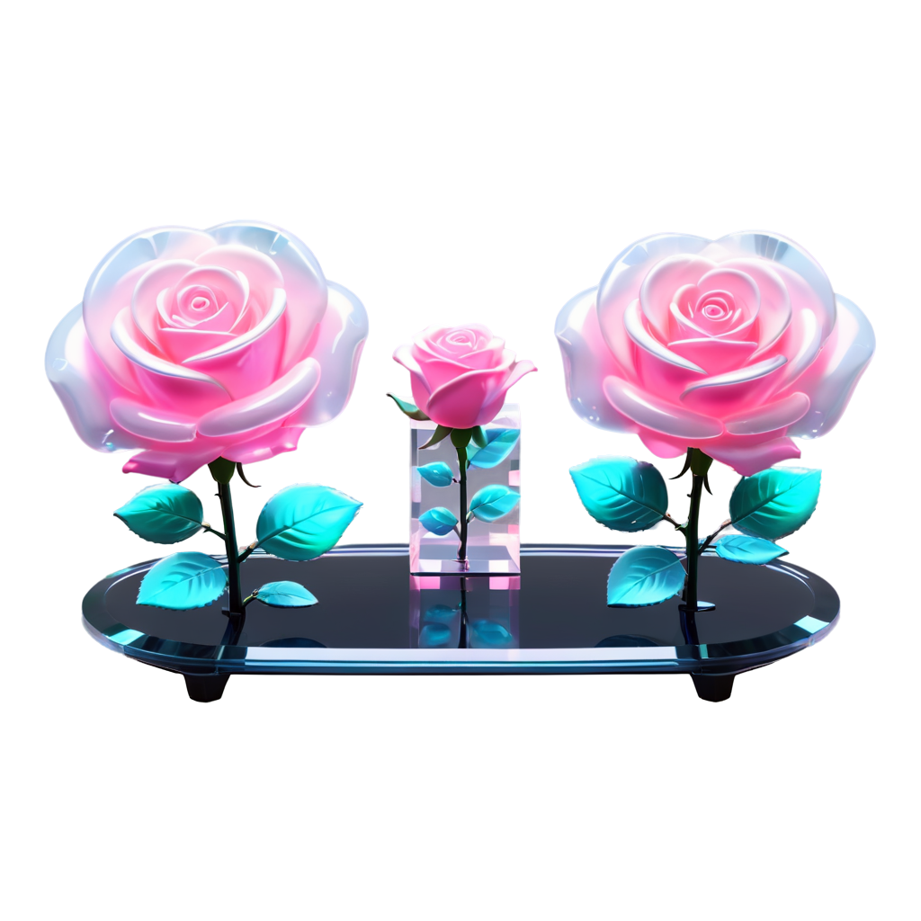 three roses are shown floating in pink water, in the style of anime aesthetic, made of crystals, y2k aesthetic, love and romance, uhd image, felicia simion, kawaii aesthetic - icon | sticker