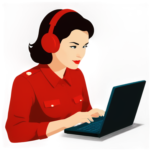 Girl computer operator in the USSR red tones - icon | sticker