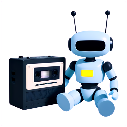 Two robots are sitting in an embrace, looking into the distance, next to a cassette recorder - icon | sticker