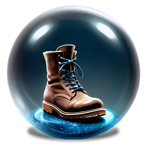 Illustration of a magical Portkey object, resembling an old boot, encased within a clear glass orb. The Portkey is weathered and ordinary-looking, but the glass orb surrounding it is emitting a soft, bluish glow. Inside the orb, swirling magical energy is visible, with sparks and light trails hinting at its teleportation properties. The glass surface is smooth and slightly reflective. Set against a neutral background, with no additional elements. High-definition, fantasy-style art. - icon | sticker