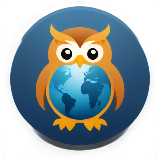 Logo, owl on a globe - icon | sticker