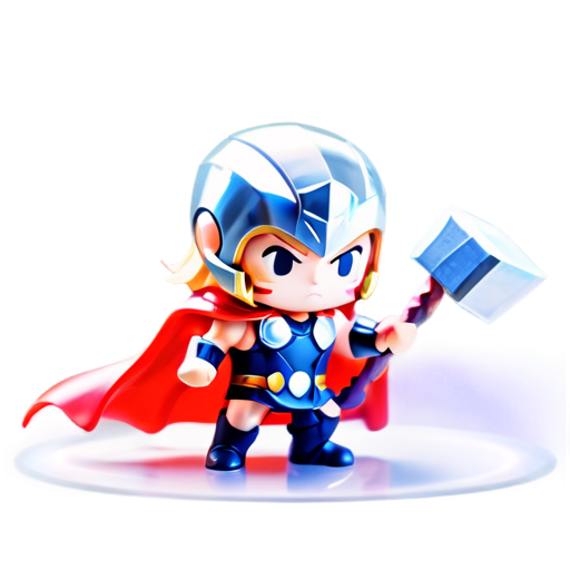 Epic full-body illustration of Thor, standing heroically with Mjolnir raised, lightning crackling around, in an Asgardian background, detailed armor, flowing red cape, intense expression, dynamic lighting, realistic style, high-definition. - icon | sticker