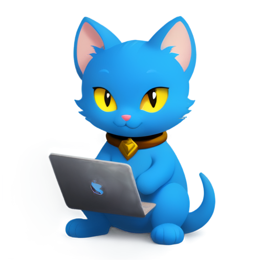 Cartoon -style blue cat is playing computer game League of Legends - icon | sticker