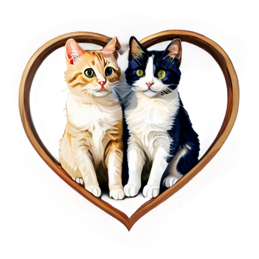 Two Cats heart shape - icon | sticker