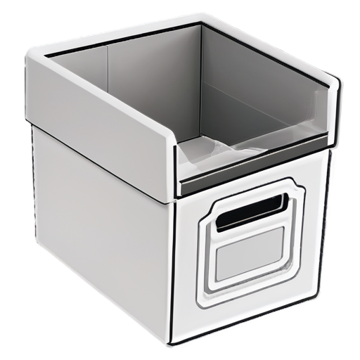 Desktop storage box with internal partitions, line art, minimalist, white & black color - icon | sticker