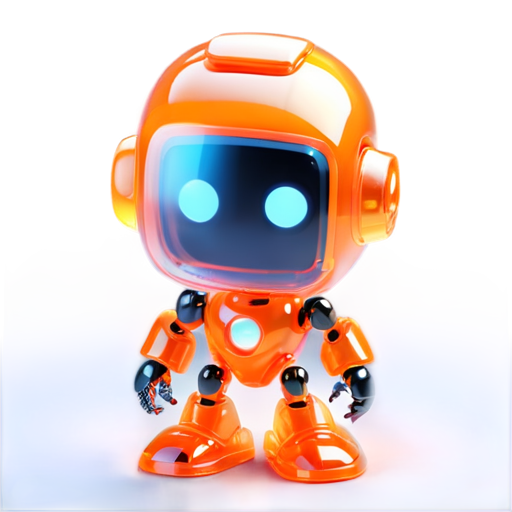 cyber guru minimalistic orange robot with big head and small body - icon | sticker