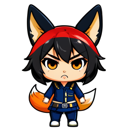 Angry anime chibi with cute little fox ears - icon | sticker