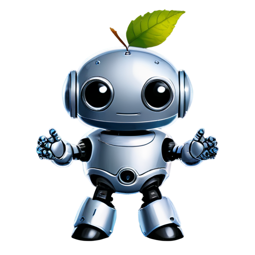mascot of a cute robot with two leaves on its head, big round head, two leaves instead of the hand - icon | sticker