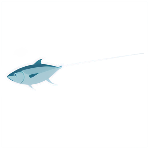 An icon used in a fishing app, containing a fishing rod and a tuna, in a flattened style - icon | sticker