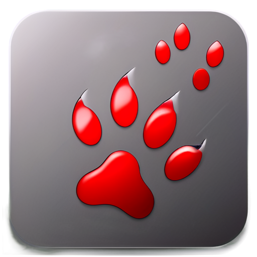 Create an app icon design that features a bright red paw print above a stylized grey text saying "DistriPets," with the "D" in a darker shade and larger size to stand out, all set against a clean, white background to ensure visibility at smaller sizes. - icon | sticker