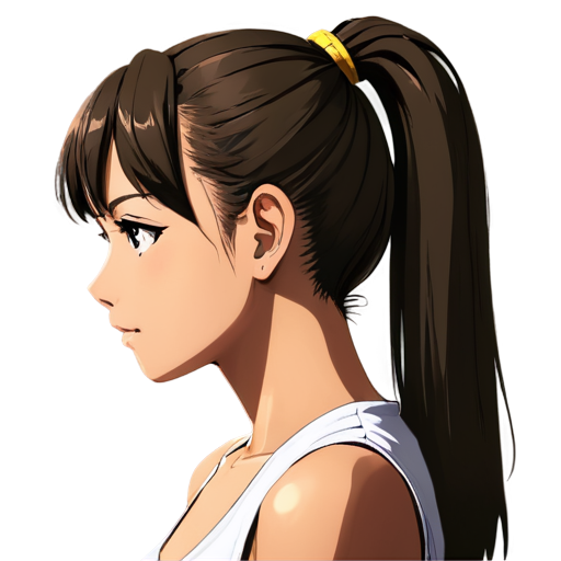Anime, girl, one head, with one ponytail, high detail - icon | sticker