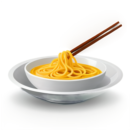 Asian noodles in a plate with chopsticks, only contours on a transparent background - icon | sticker