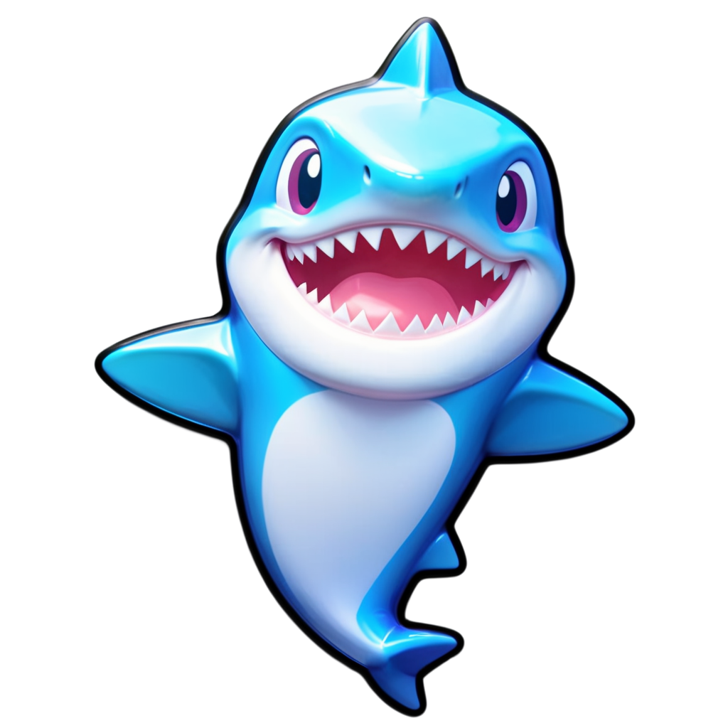 kawaii logos,Fearless shark, ruling the ocean depths, with sharp teeth and powerful presence, by Pixar Animation Studios, by Art Spiegelman, underwater - icon | sticker