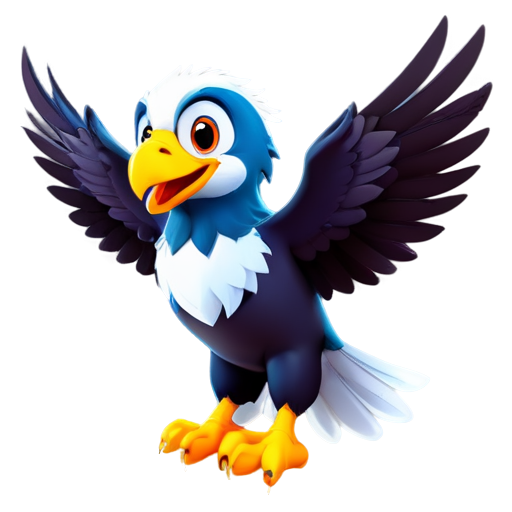 Cute Eagle soaring mascot. Adorable 3D cartoon eagle with open wings, expressing joy and excitement. Ideal for children education - icon | sticker