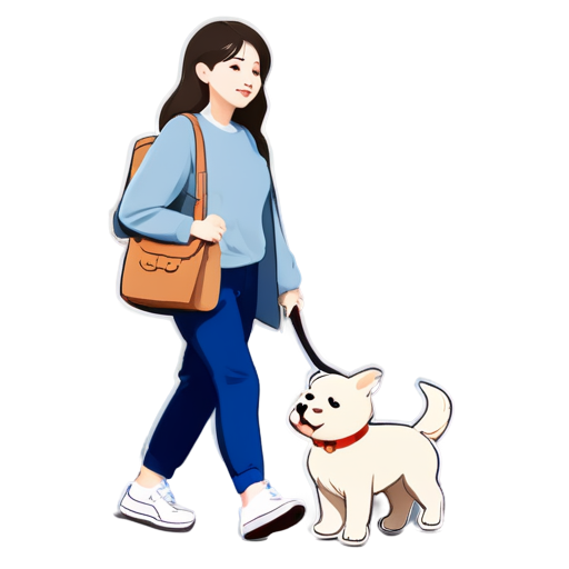 Korean style Cute Icon Dog walking with sitter simple cartoon style pastel tone - icon | sticker