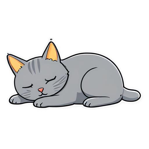 Chartreux cat is sleeping with a big "LOL" , Simple line style - icon | sticker