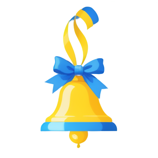 school blue and yellow bell with bright ribbons, transparent png style - icon | sticker