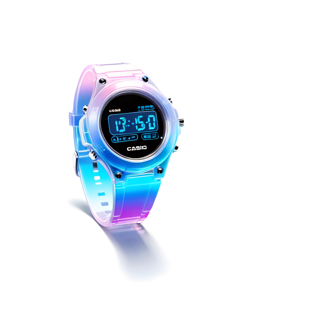 A cute 3d Casio watcheswas, ((3d icon)),gradient color plastic,fine lustre, transparent frosted glass material,studio lighting - icon | sticker